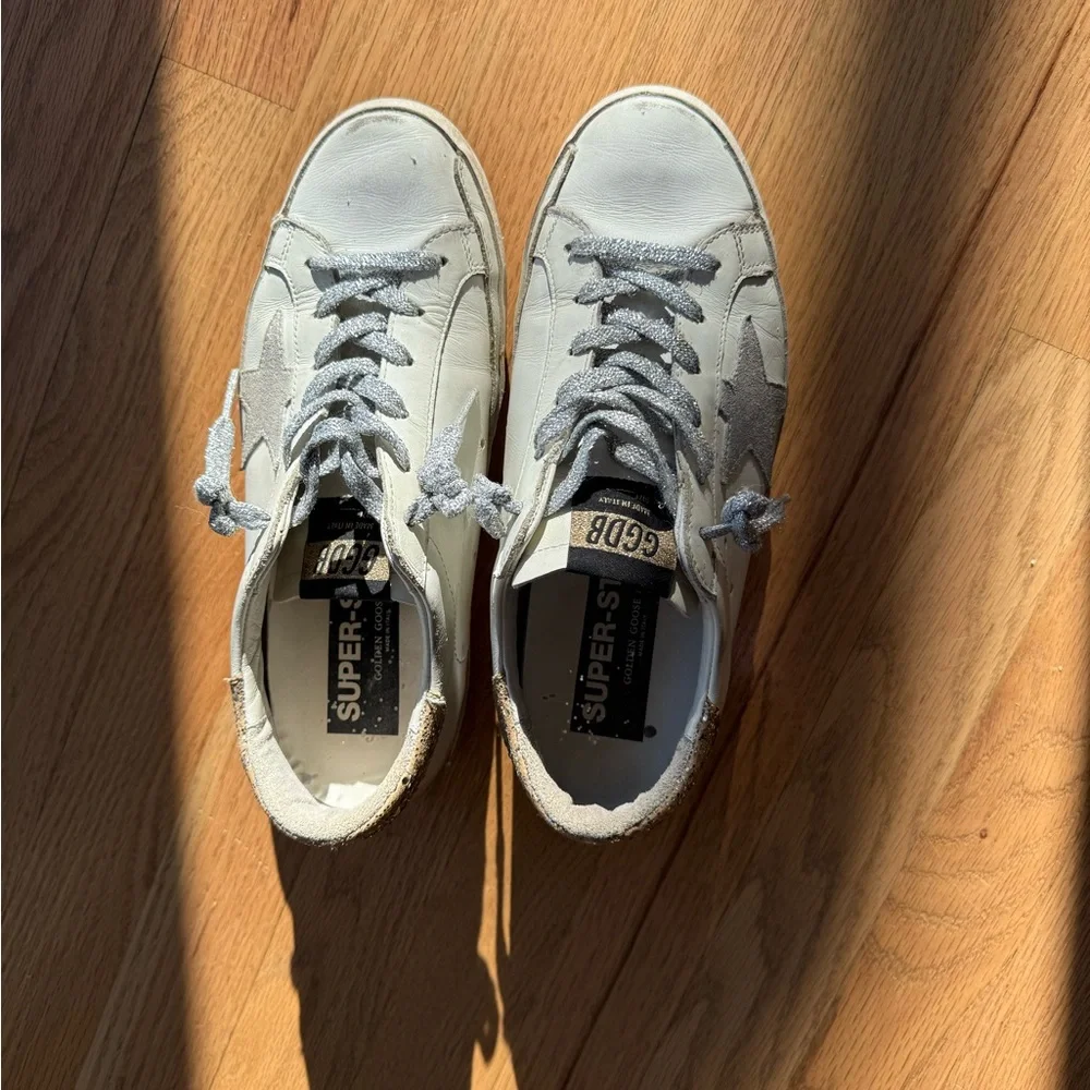 Golden Goose White and Silver Superstar Sneakers size 39 - Picture 2 of 9